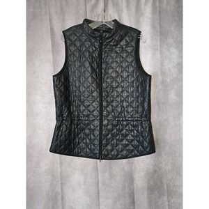 Lafayette 148 New York Quilted Soft Leather Vest Women's Size 12 Black Zip Waist